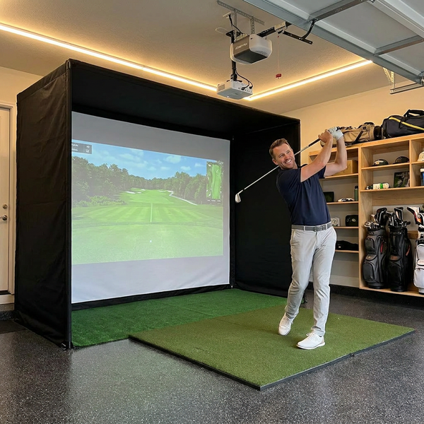Golf Simulator Enclosure Built for Home Practice, Dual-Layer Impact Screen, Foam-Padded Frame, 4:3 Aspect Ratio