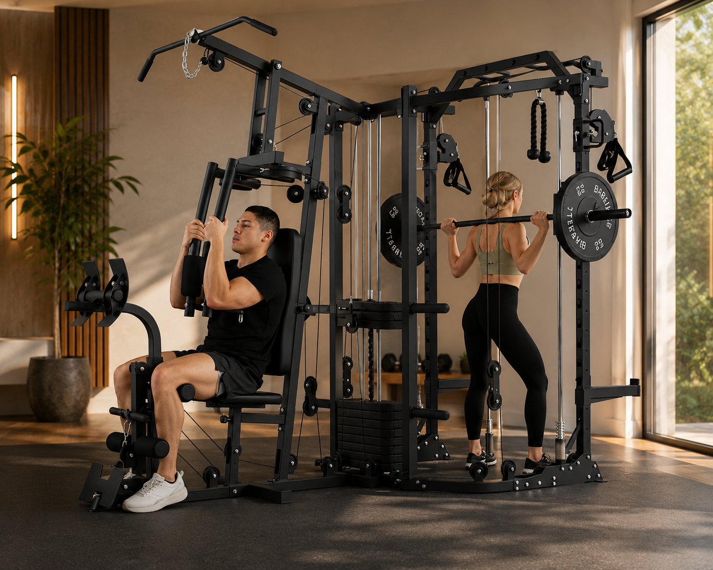Rovix Dual Station Smith Machine With Cable Crossover Home Gym