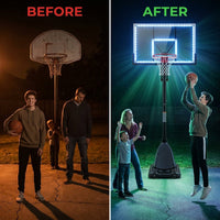 8 Ft. to 10 Ft. Black Metal Portable Basketball Hoop Height Adjustment with LED Lights — Before & After