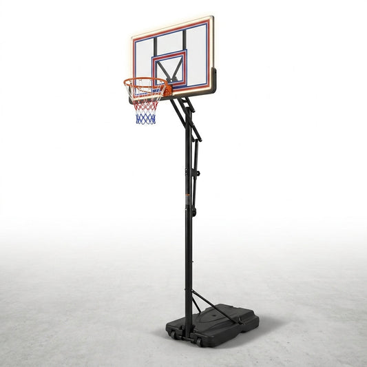 8 Ft. to 10 Ft. Black Metal Portable Basketball Hoop Height Adjustment with LED Lights — Studio Shot