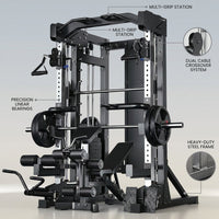 Home Gym Smith Machine Built for Full-Body Training, Cable Crossover, Durable Metal Frame, Multi-Exercise — infographic
