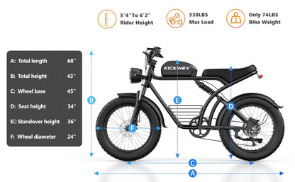 Kickwey K7 Electric bike 1500W Motor 48V 23AH Adult Electric bicycle 20 Inch Fat Tire 32MPH 7-Speed Mountain Electric Bike