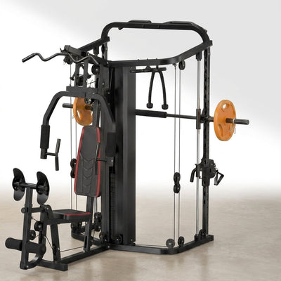 Smith Machine Home Gym Built for Complete Body Training, 138LB Weight Stack, Leg Press, LAT Station