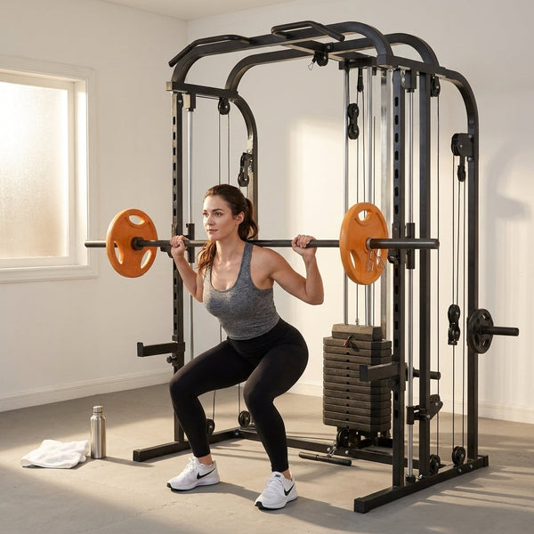 Smith Machine Home Gym Built for Complete Body Training, 138LB Weight Stack, Leg Press, LAT Station