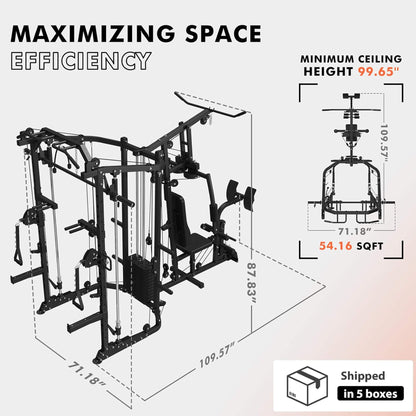 Rovix Dual Station Smith Machine With Cable Crossover Home Gym