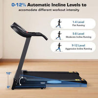 Treadmill with Auto 12Level Incline 15 Preset Foldable Treadmill 2.5 Horse Power Exercise Machine for Home Office Workout