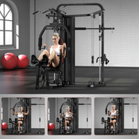 Smith Machine Home Gym Built for Complete Body Training, 138LB Weight Stack, Leg Press, LAT Station
